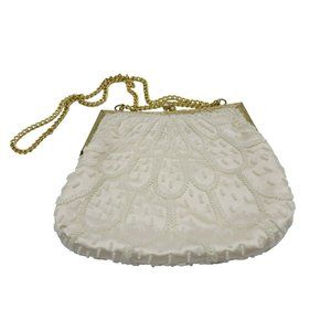 Vintage Cream Beaded Purse with Gold Chain